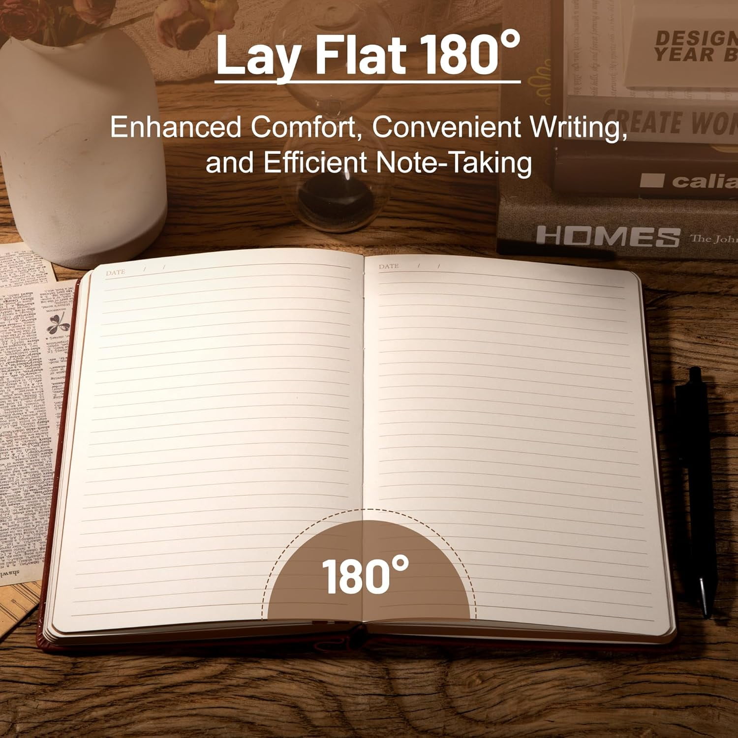 Compass Leather Notebook Journal for Men, 100 GSM 288 Pages Lined Journals for Writing, A5 Hardcover Journaling Notebooks Gift Set with Pen for Travel Office Daily Writing