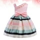 thumbnail image 3 of Vestido de una pieza con un solo hombro y rayas horizontales para niños (rosa, 130 cm), 3 of 7