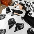 thumbnail image 4 of Manfei Black Bow-tie Bedding King Size, Kawaii Cartoon Bed Set, Dreamy Princess Reversible Bedding Sets King Size, Super Cozy Bedroom Decoration, 7pcs, 4 of 7