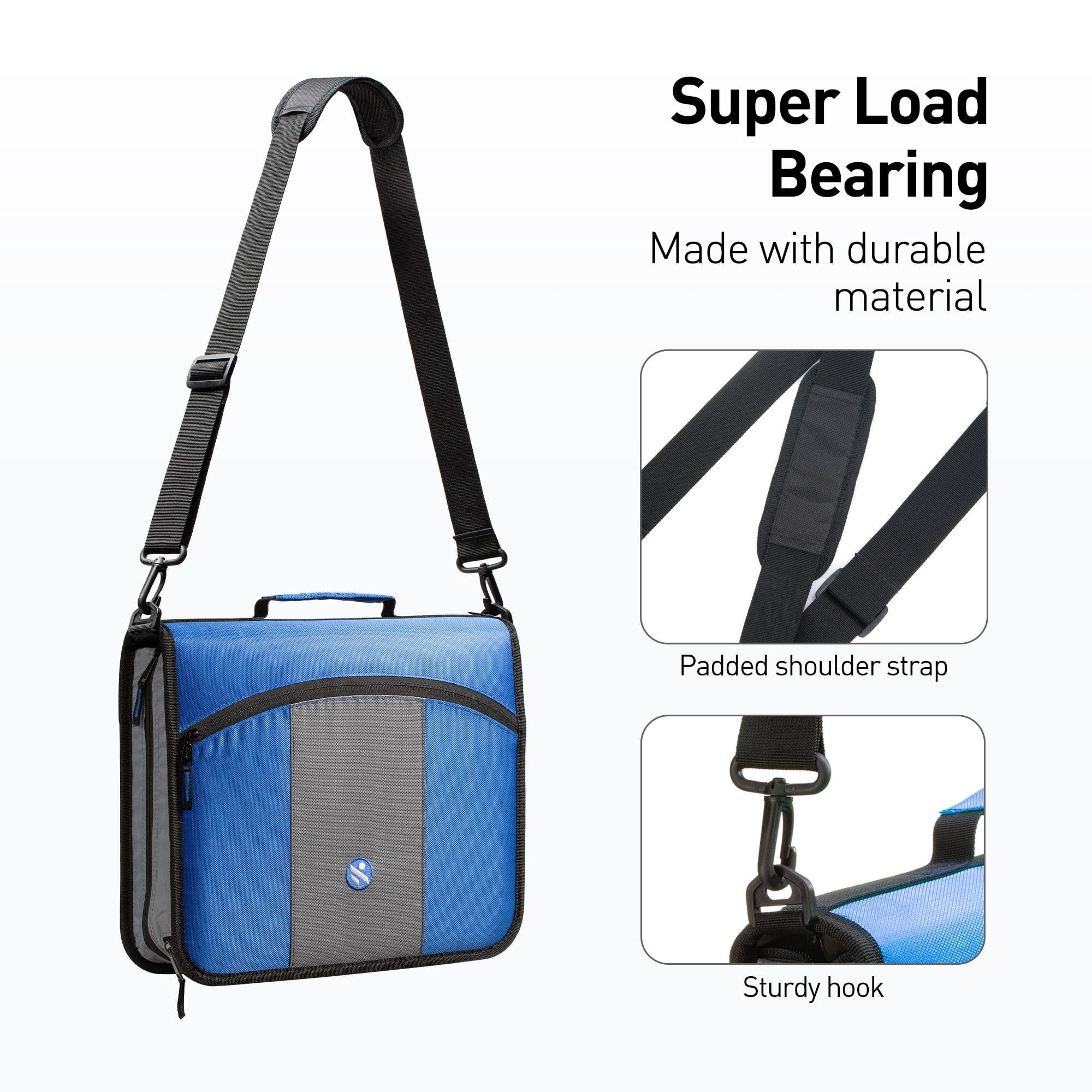 Kinbashi 3-Inch Zipper Binder, 3 Rings Binder with Expanding File and Shoulder Strap, Blue
