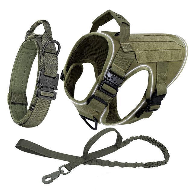 Reflective Dog Harness with 4 Metal Buckles Military Tactical Pet Training Vest Harnesses Leash Collar Large Dogs Accessories