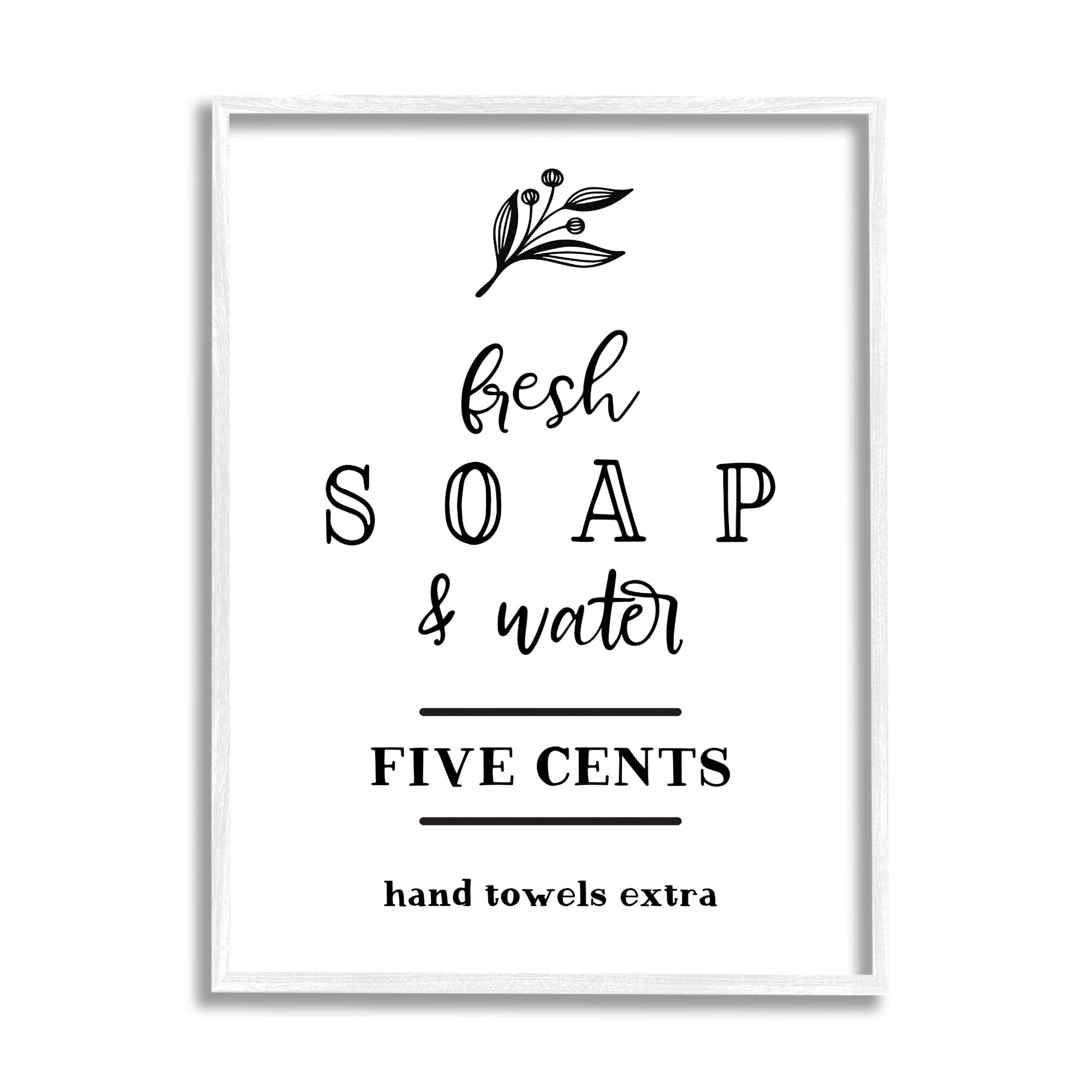 Stupell Industries Fresh Soap & Water Bathroom Washing Botanical Symbol Graphic Art White Framed Art Print Wall Art, Design by Lettered and Lined