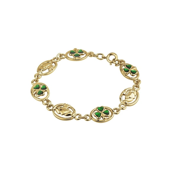 Gold Platedbracelet 3 Clad. & 4 Shamrock Links