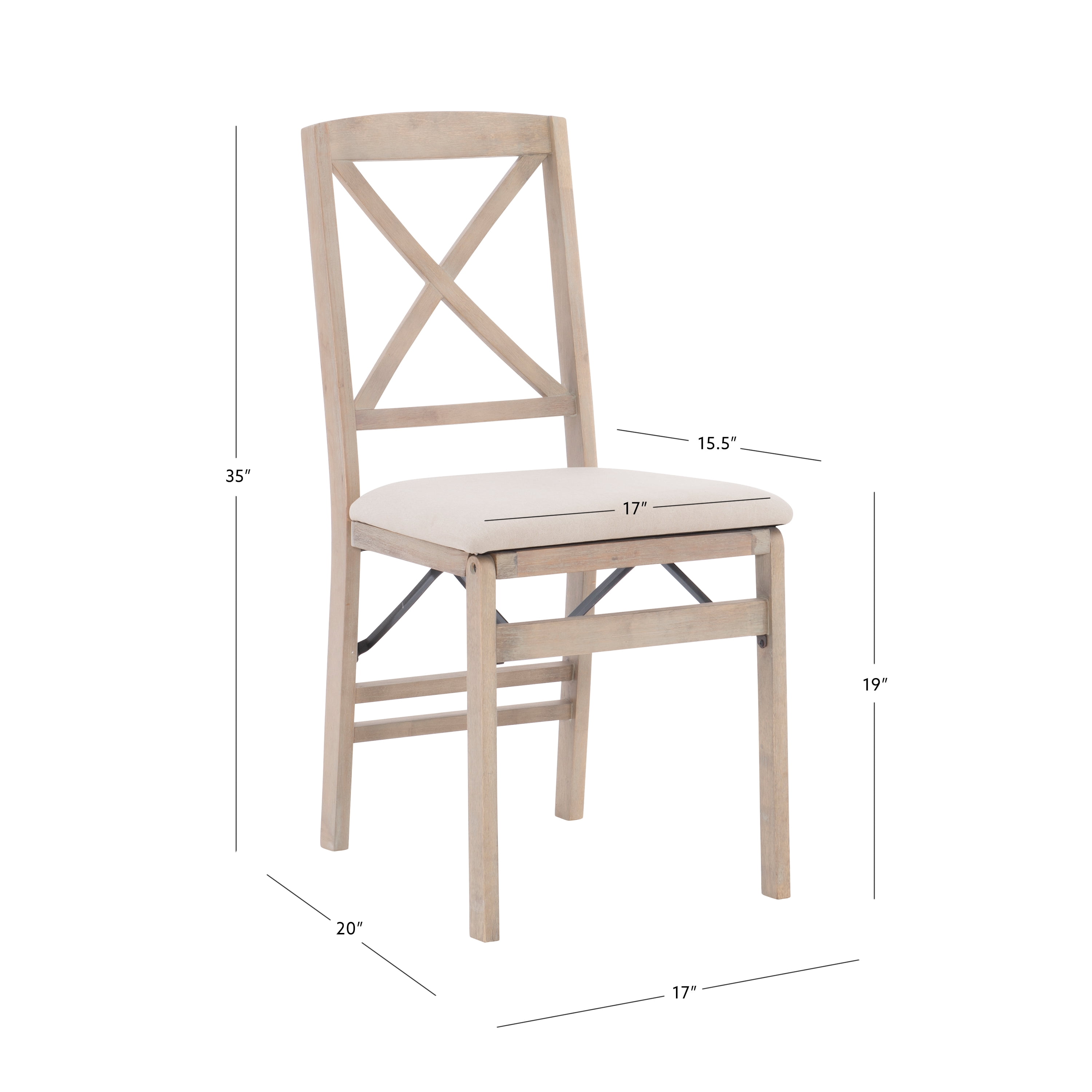 Linon Marlin Folding Dining Chair, Set of 2, Graywash/Beige
