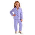 thumbnail image 2 of CPNG Toddler Girls Fashion Suit Set Wear 2 Piece Outfits Mesh Sheer Sleeve Button Blazer and Pants Set with Bow Belt(Purple,8 Years), 2 of 9