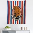 thumbnail image 1 of Bear Tapestry, Circus Animal on Bicycle Carnival Theme Mascot Hat Striped Backdrop, Fabric Wall Hanging Decor for Bedroom Living Room Dorm, 5 Sizes, Ruby Blue Brown, by Ambesonne, 1 of 1