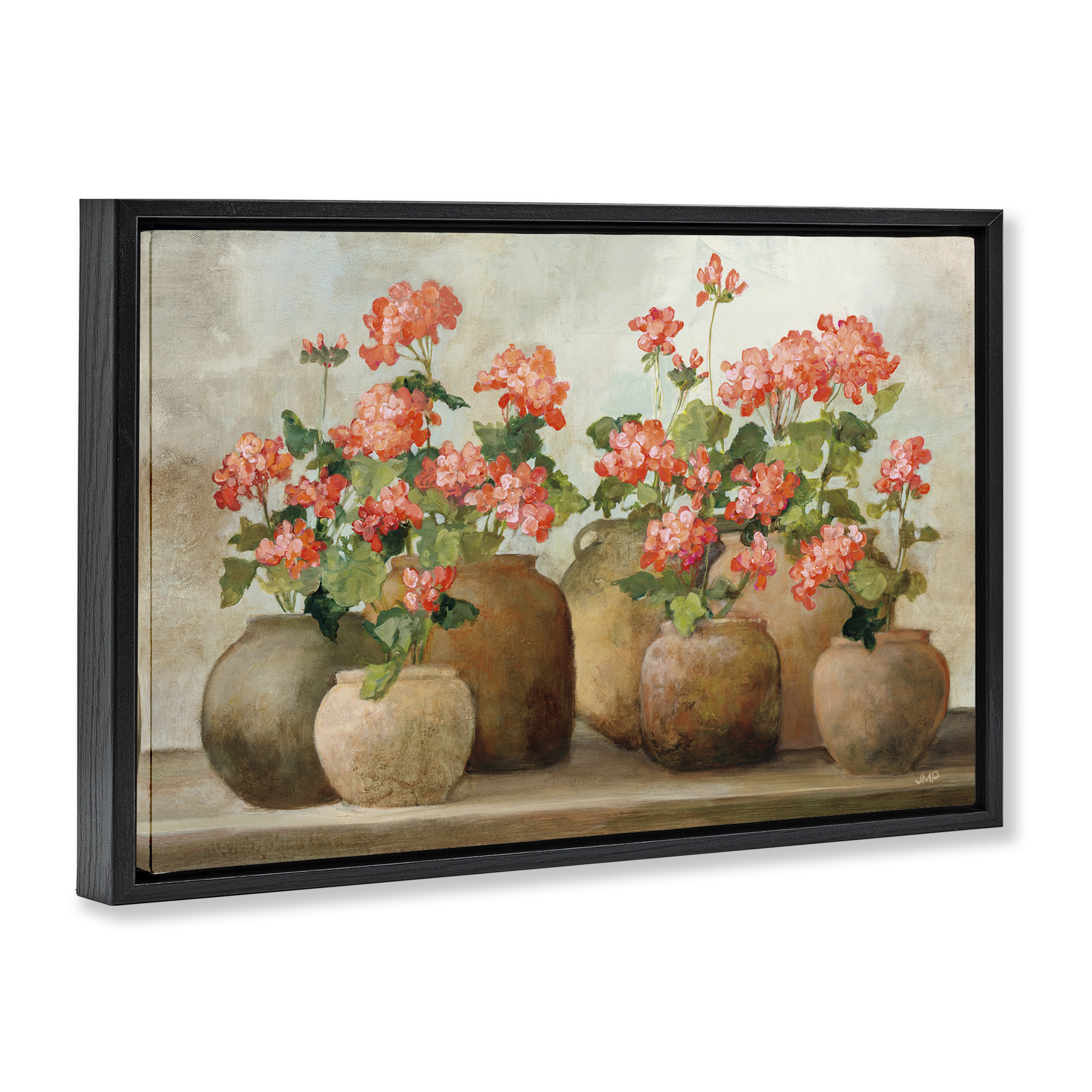 Stupell Industries Pink Cottage Geraniums Botanical & Floral Painting Black Floater Framed Art Print Wall Art, 31 x 21