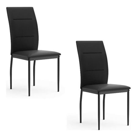 Miya Side Dining Chair Set of 2- Black Faux Leather- Sleek Metal Legs