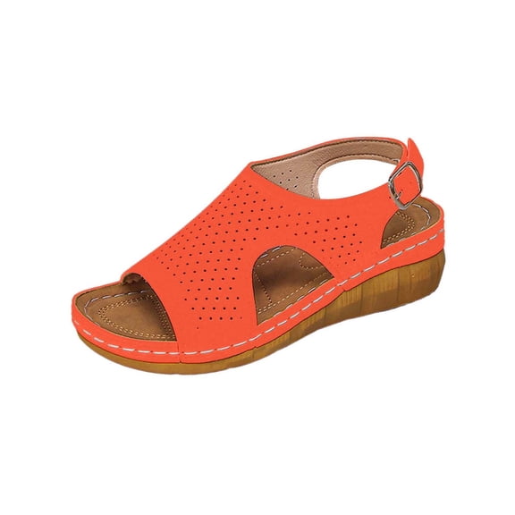 QQAMB Womens Orthotic Sandals Summer Beach Sandals for Women Ankle Strap Open Toe Wedge Casual Sandals