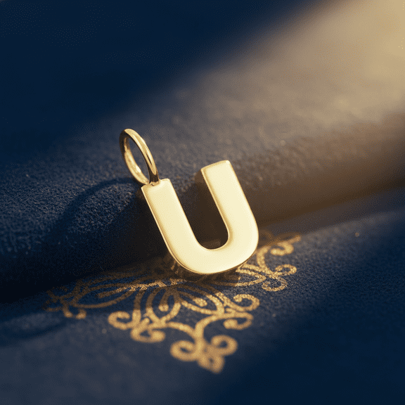 Vinali 14K Solid Yellow Gold U Initial Pendant for Women & Teens