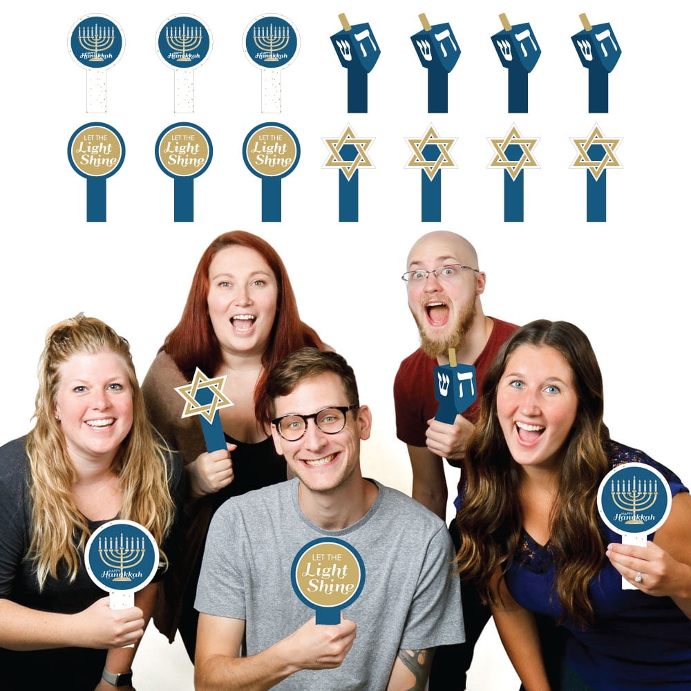 Hanukkah Chanukah Party Paddle Photo Booth Props Selfie Photo Props Set of 14 by Big Dot of Happiness, LLC