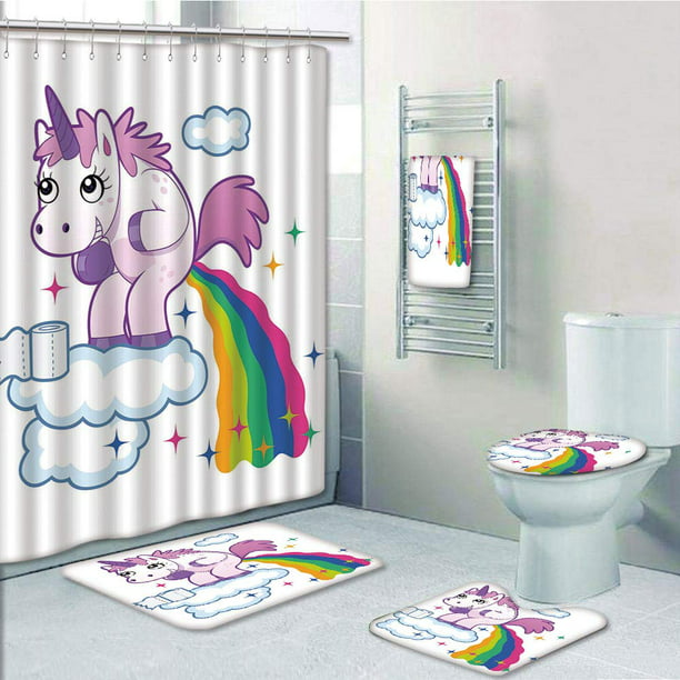Prtau Funny Unicorn Ing Rainbow, Unicorn Bathroom Shower Curtain