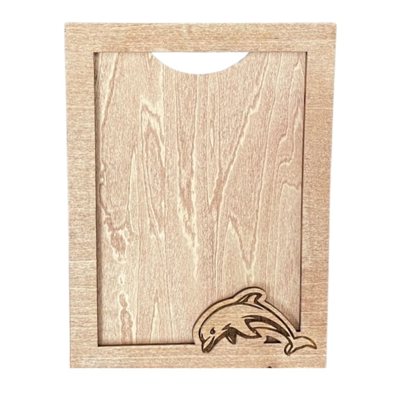 Vacation Picture Frame with Dolphin Design, Natural Wood, 5x7 Inch Photo Size, Wall Mount and Stand Included, Decorative Display, Beach Picture Frame