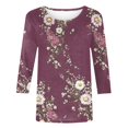 thumbnail image 5 of Jsaierl 3/4 Length Sleeve Tops for Women Dressy Casual Boho Floral Print Blouses Trendy Crew Neck T Shirts Summer Clothes, 5 of 6
