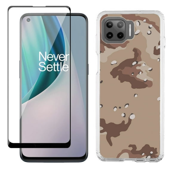 Slim-Fit Protective Phone Case compatible with Motorola Moto One 5G UW, with Tempered Glass Screen Protector, by OneToughShield ® - Desert Camo