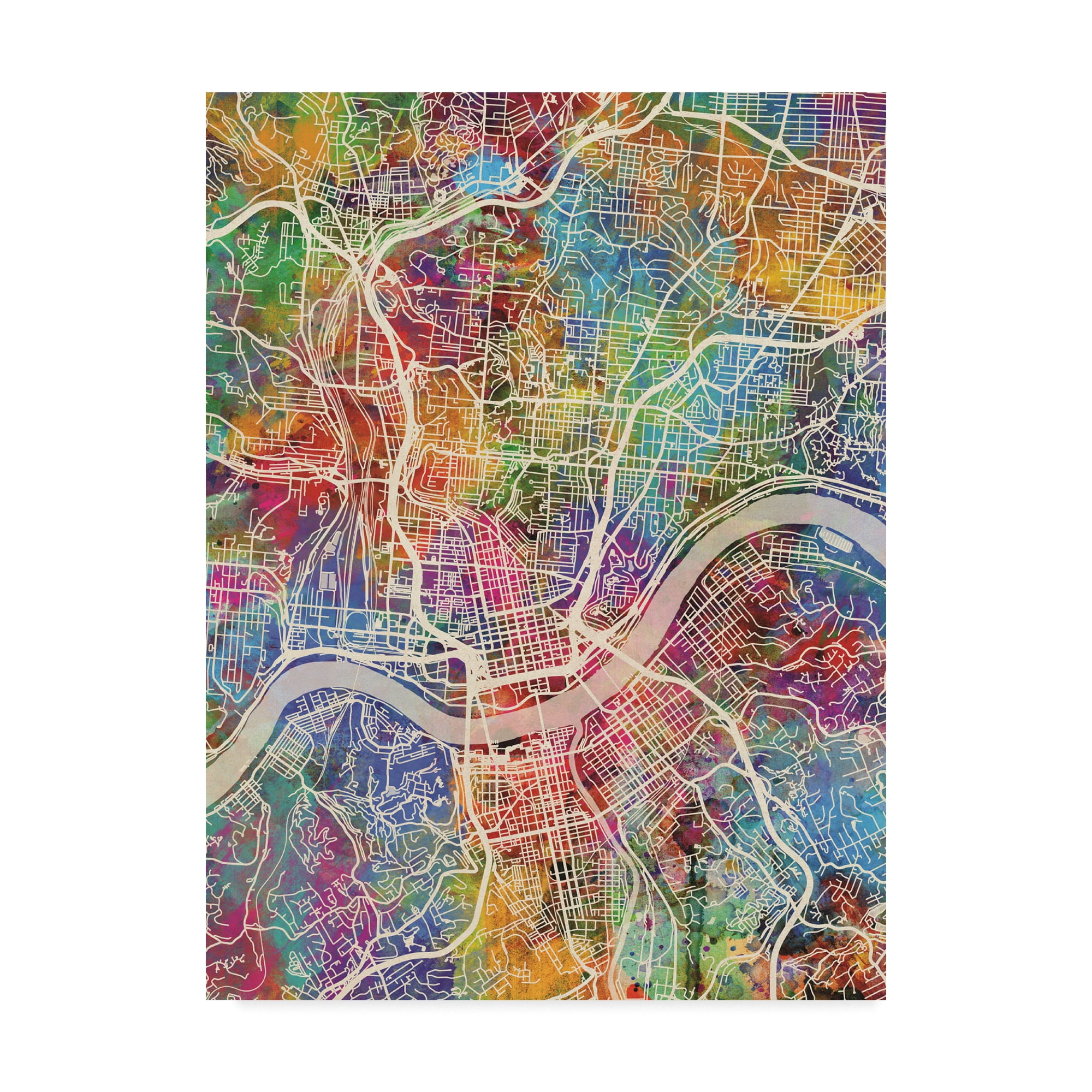 Trademark Fine Art Cincinnati Ohio City Map Canvas Art By Michael Tompsett Walmart Com Walmart Com