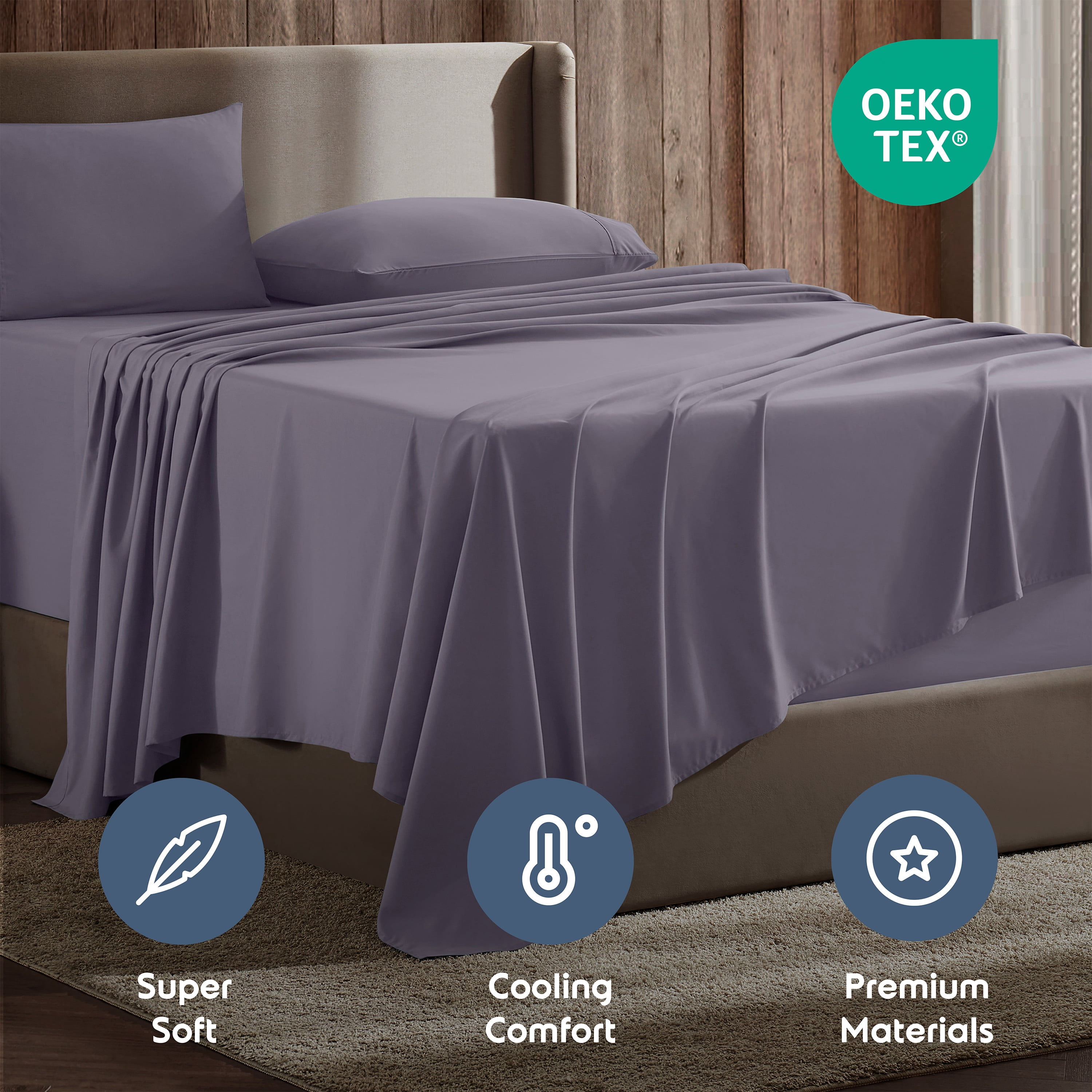 Lammaloe California King Sheets Set, Hotel Style Deep Pocket 4 Piece Bed Sheets, Luxury Soft Microfiber Sheet Sets, Grayish Purple
