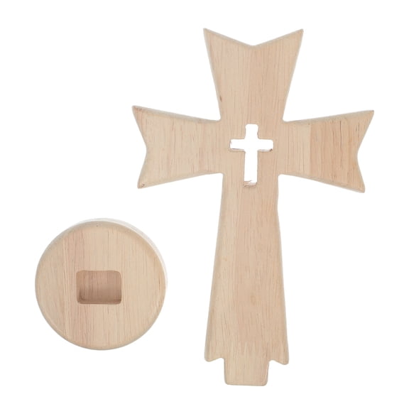 TABLZONE Rustic Unfinished Wood Cross Stand for Easter, Nativity Displays, Baptism Decorations, and Centerpieces