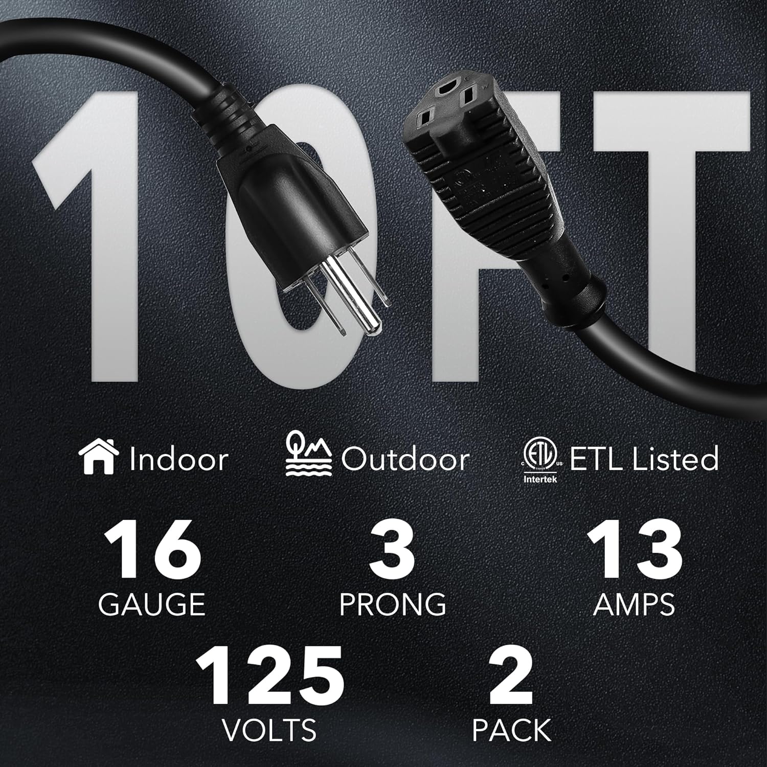 BN-LINK 10 Ft Indoor Outdoor Extension Cord 16/3 SJTW photo 5