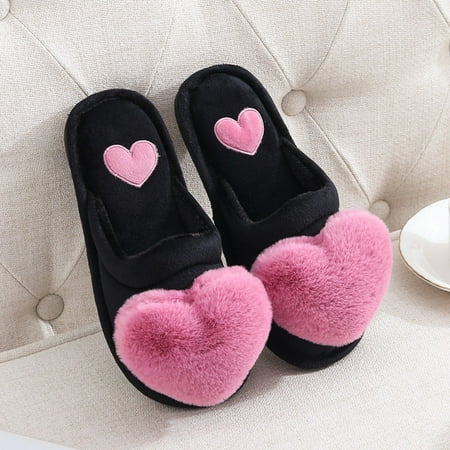 

CoCopeanut Autumn Home Slipper for Women Love Heart Female Plush Bedroom Cozy Flip Flops Flat Laides Fuffy Indoor Peach Heart Shoes Slides