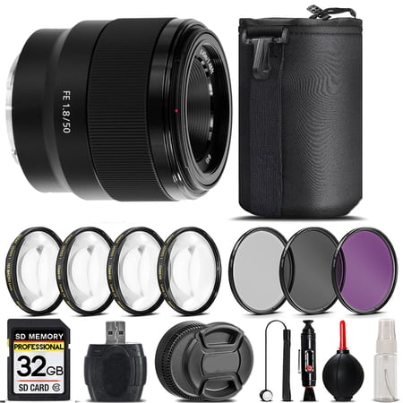 Sony FE 50mm f/1.8 Lens + 4PC Macro Kit + UV  CPL  FLD Filter - 32GB Kit