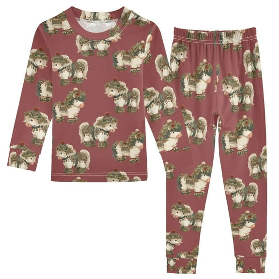 joogoo Cartoon Horses 2 Piece Long Sleeve Tee and Pants Cotton Pajama Set 5Y