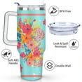 thumbnail image 3 of 40oz Pioneer Colorful Floral Stainless Steel Flip Straw Tumbler with Lid and Straw Spill Proof Travel Cup Double Wall Vacuum Insulated Coffee Mug with Handle White, 3 of 7