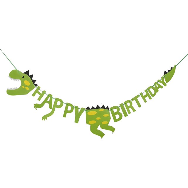 Pancarta de feliz cumpleaños, banderines de dinosaurios, decoración de fiesta infantil, tema de dinosaurio Rojo Verde