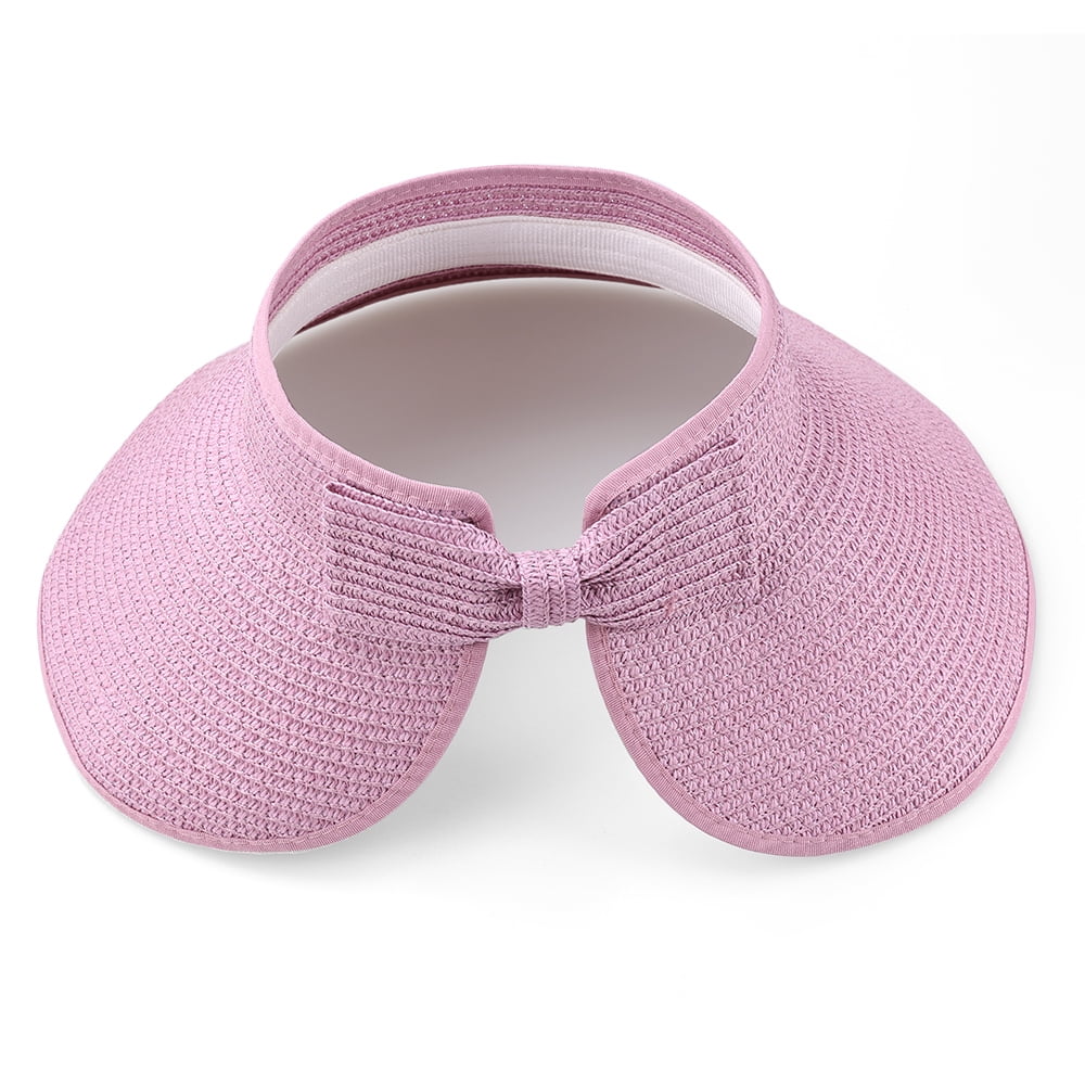 Women’s Rollable Straw Sun Visor with Bow – Adjustable Wide Brim Summer Beach Hat, Lightweight UV Shield Outdoor Travel Cap