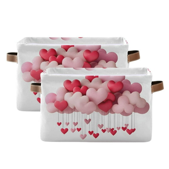 Ryvnso Valentine's Heart Storage Basket Large Bin Foldable Boxes Toys Organizer 14.2x10.2x8.3in 2 PCs
