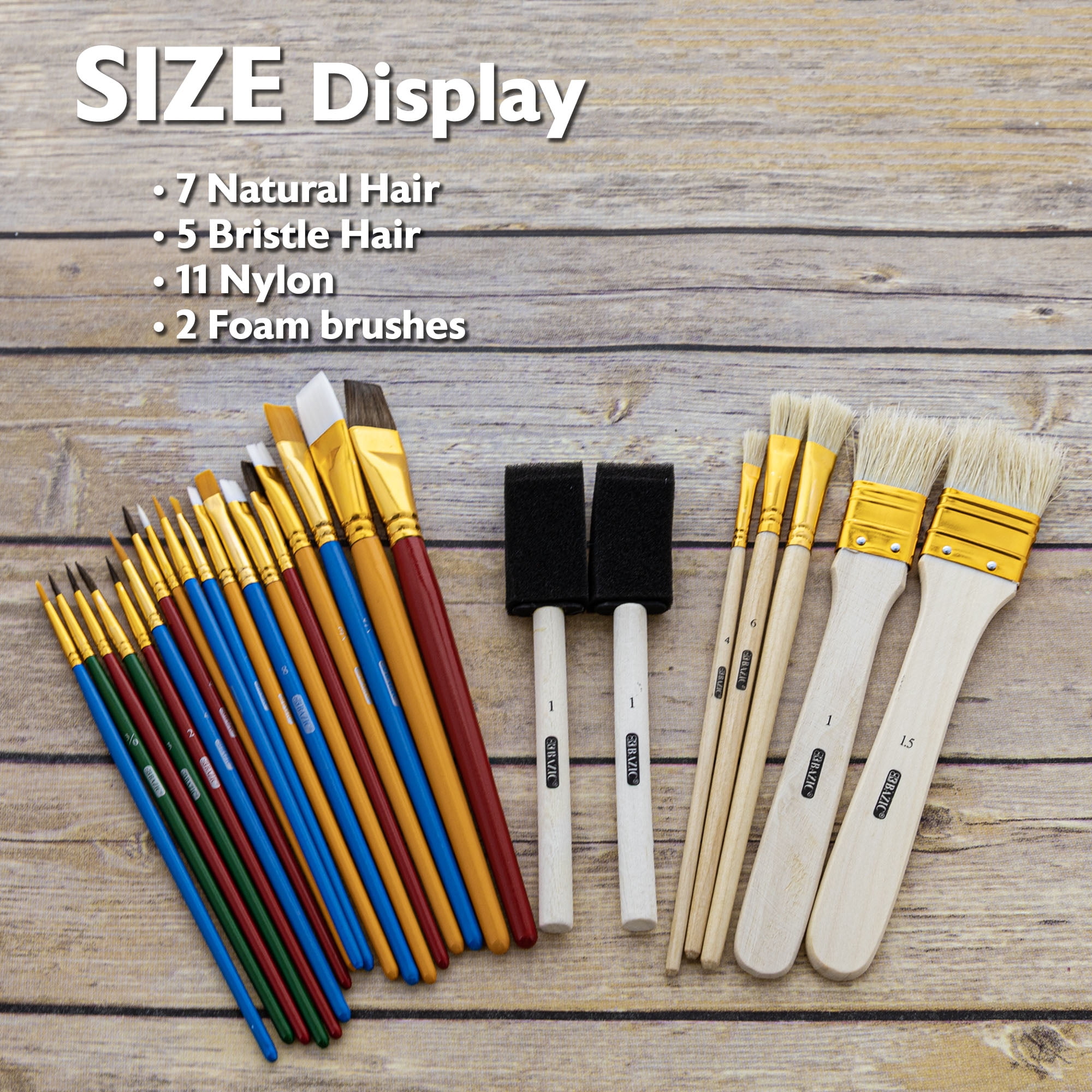 Bazic 3993 Assorted Paint Brush with Wood Handle Set, 25 Piece