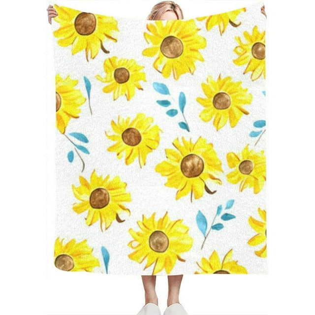 Sunflower Yellow Flower Plain Throw Blanket for Couch Bed Soft Cute Fleece Fuzzy Spring Summer Throw Blankets Cozy Living Room Throw Blanket for Chair