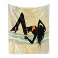 thumbnail image 1 of Pin up Girl Soft Flannel Fleece Throw Blanket, Long Curly Haired Young Lady with Bikini Posing, Cozy Plush for Indoor and Outdoor Use, 50" x 60", Pale Orange Blue Grey, by Ambesonne, 1 of 6