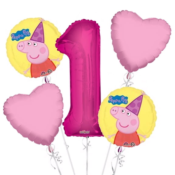 Peppa Pig Balloon Bouquet 1st Birthday 5 pcs - Party Supplies Pink