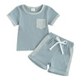 thumbnail image 2 of Esaierr Baby Boys Girls Clothes Set Short Sleeve T Shirt Tops and Lace-Up Shorts with Pocket Cute Spring Summer 2PCS Outfit 0-3 Years, 2 of 8
