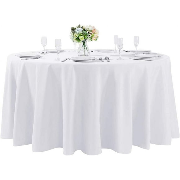 Mantel redondo de 120 pulgadas, lavable, de poliéster, decorativo, para bodas, fiestas, cenas y banquetes (120 pulgadas, blanco)