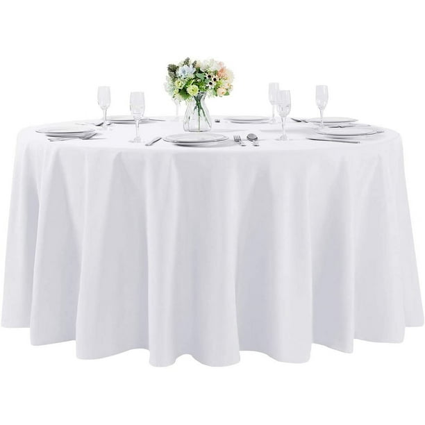 Mantel redondo de 120 pulgadas, lavable, de poliéster, decorativo, para bodas, fiestas, cenas y banquetes (120 pulgadas, blanco)