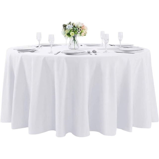 Mantel redondo de 120 pulgadas, lavable, de poliéster, decorativo, para bodas, fiestas, cenas y banquetes (120 pulgadas, blanco)