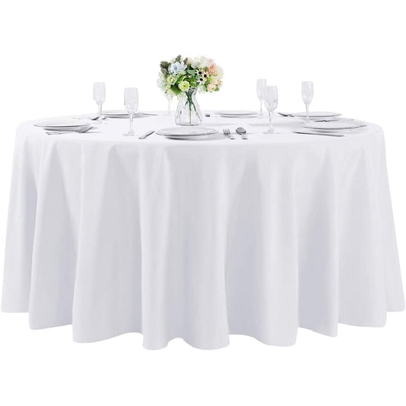120 inch Round Tablecloth Washable Polyester Table Cloth Decorative Cover for Wedding Party Dining Banquet (120 inch,White)