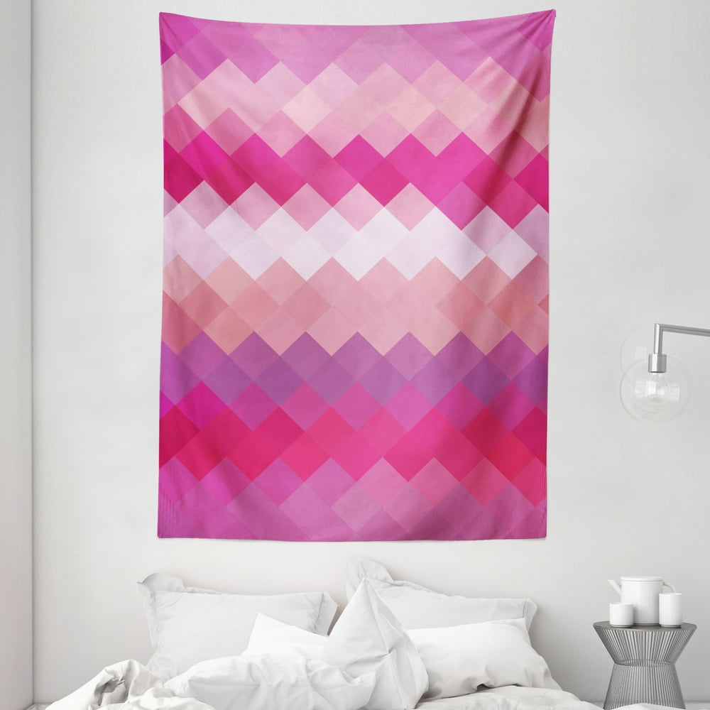 Hot Pink Tapestry, Classical Simple Modern Design with Vibrant Colored Diamond Line Pattern