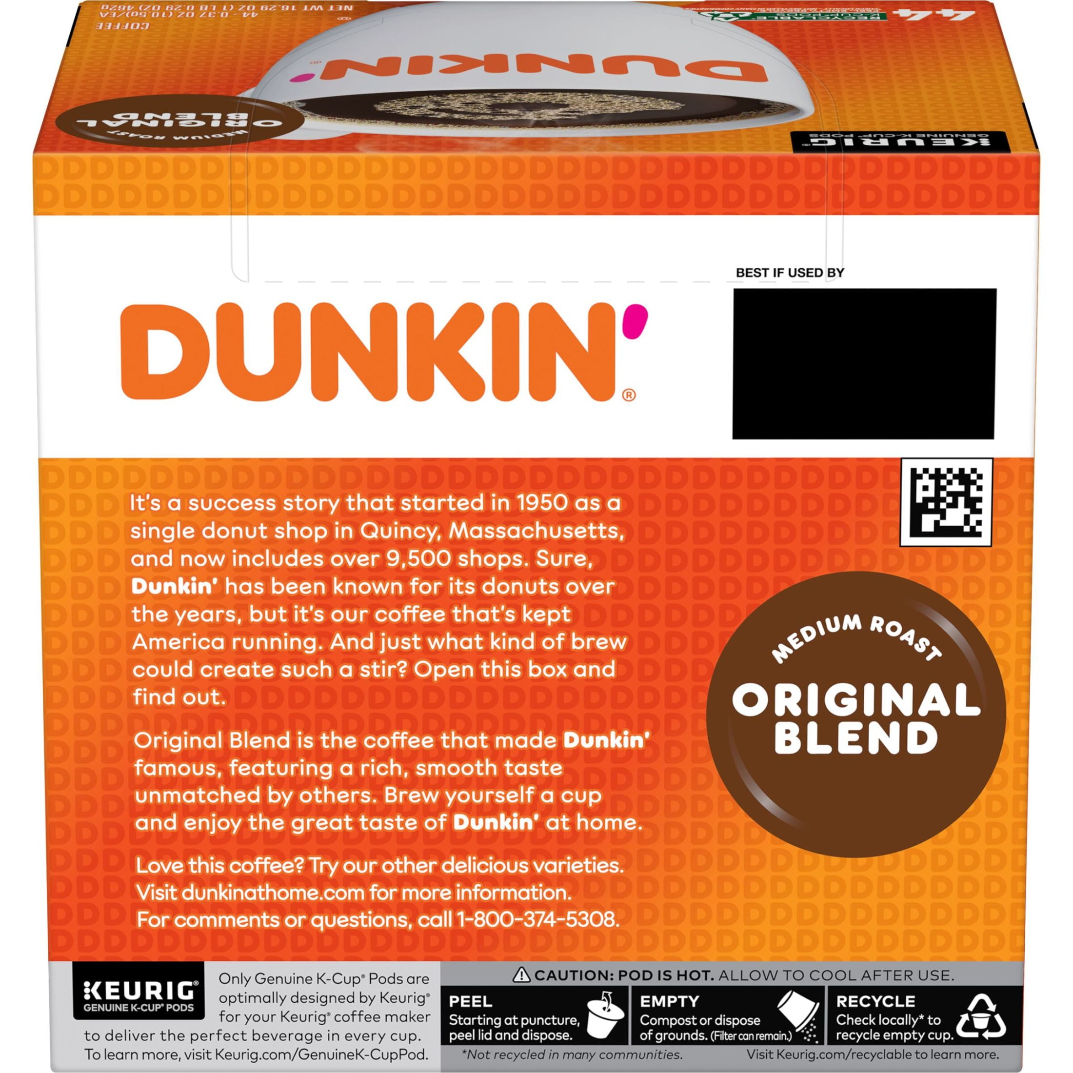 Dunkin’ Original Blend Medium Roast Coffee, Keurig K Cup Pods, 44 Count Box