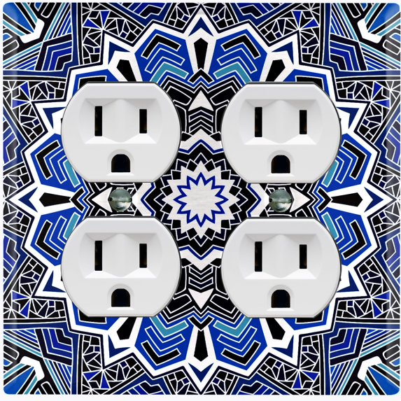 Metal Light Switch Plate Cover Mandala Blue White Flower Tile Pattern MDL056
