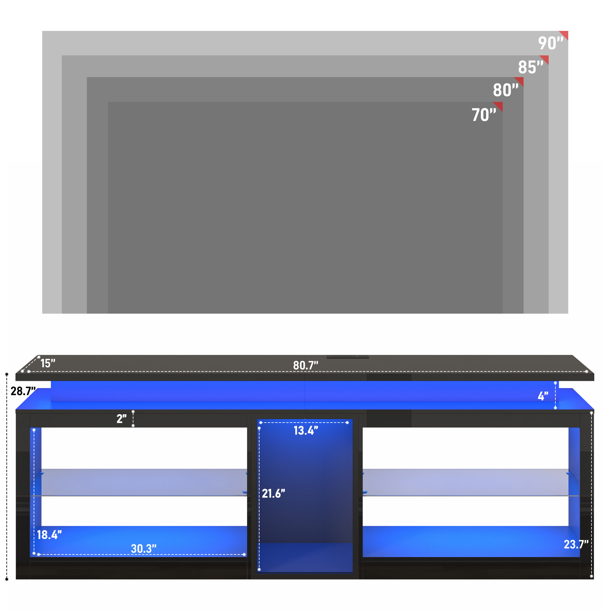 Chvans 80.7 Inch LED TV Stand for TVs up to 90 Inch, Black photo 3