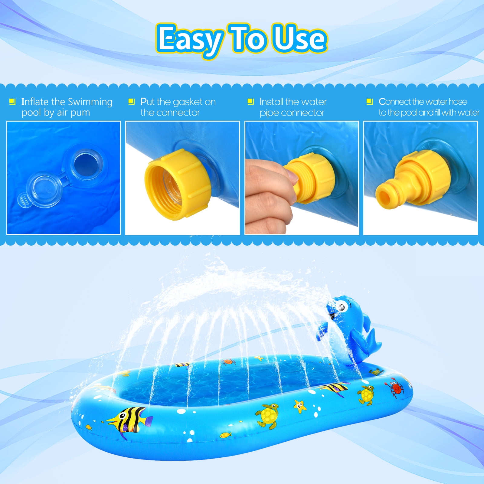 Spray Fountain,Kiddie Pool Poollawn Pad Pool Dolphin Kids Inflatable Pool Lawn Summer Water Cute Dolphin * 67 Pool Summer Water Pad 40in Inflatable Sprinkler Pool Dolphin Inflatable Spray Pad