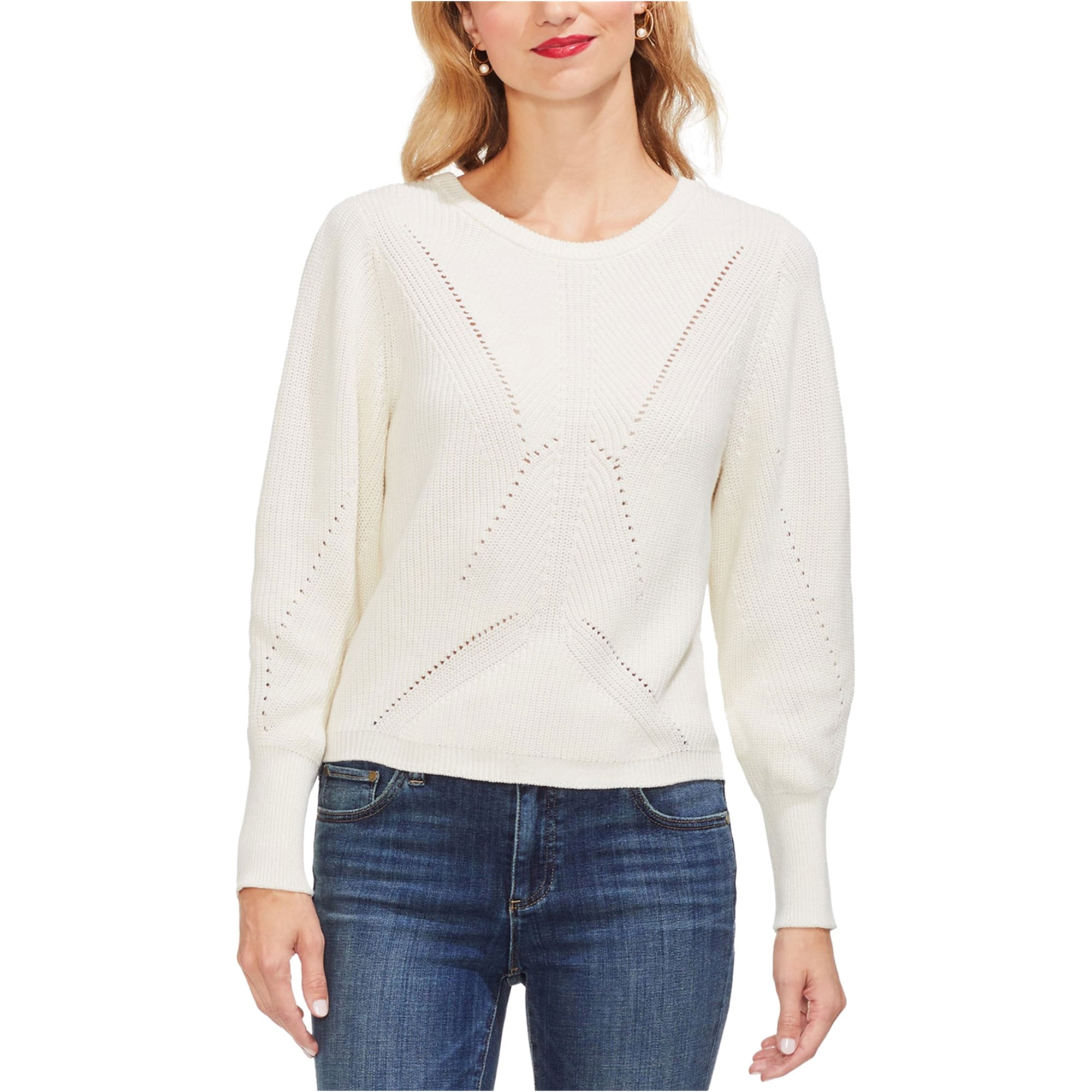 Vince Camuto Womens White V-Neck Colorblock Sweater Shirt M BHFO 8168