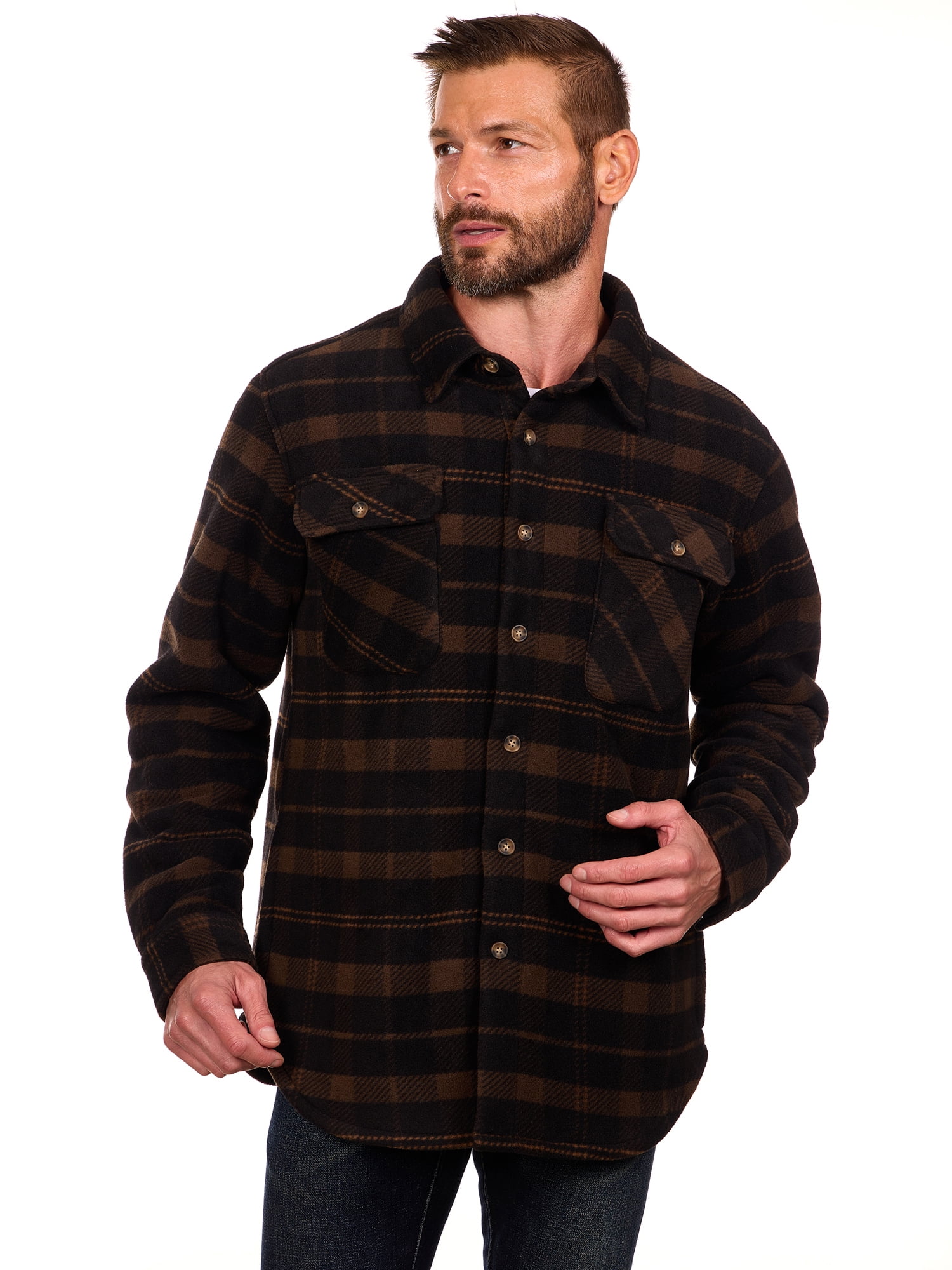 Bass Creek Outfitters Men's Plaid Bonded Winter Fleece Shirt Jacket, Sizes M-2XL