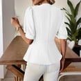 thumbnail image 6 of Ashirexll Tops for Women Trendy Fashion Casual Solid Color V-Neck Buttoned Short Sleeve Top for Spring, 6 of 7