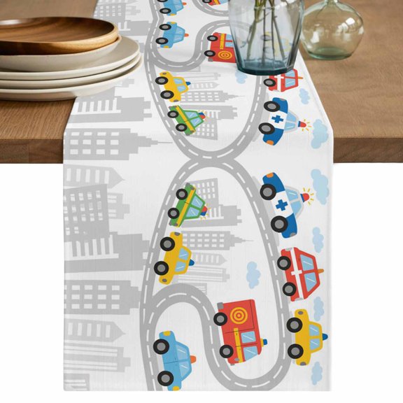 Childlike Fun Table Runner 72 Inches, Abstract Modern City Car Silhouette Watercolor Bed Runner Dresser Scarves Tabletop for Indoor Outdoor Parties/Ceremony/Banquet, 18" x 72"