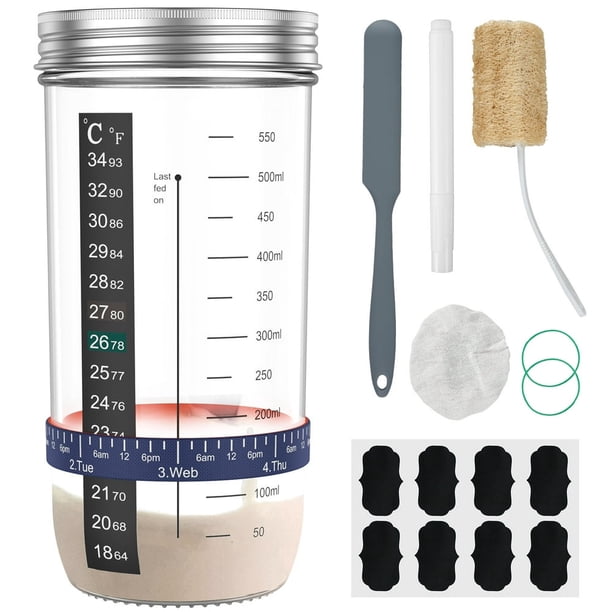 Bouteille De Levain Pour Pain 730ml En Verre - Kit Complet Avec Spatule, Ruban Et Couvercle Tissu