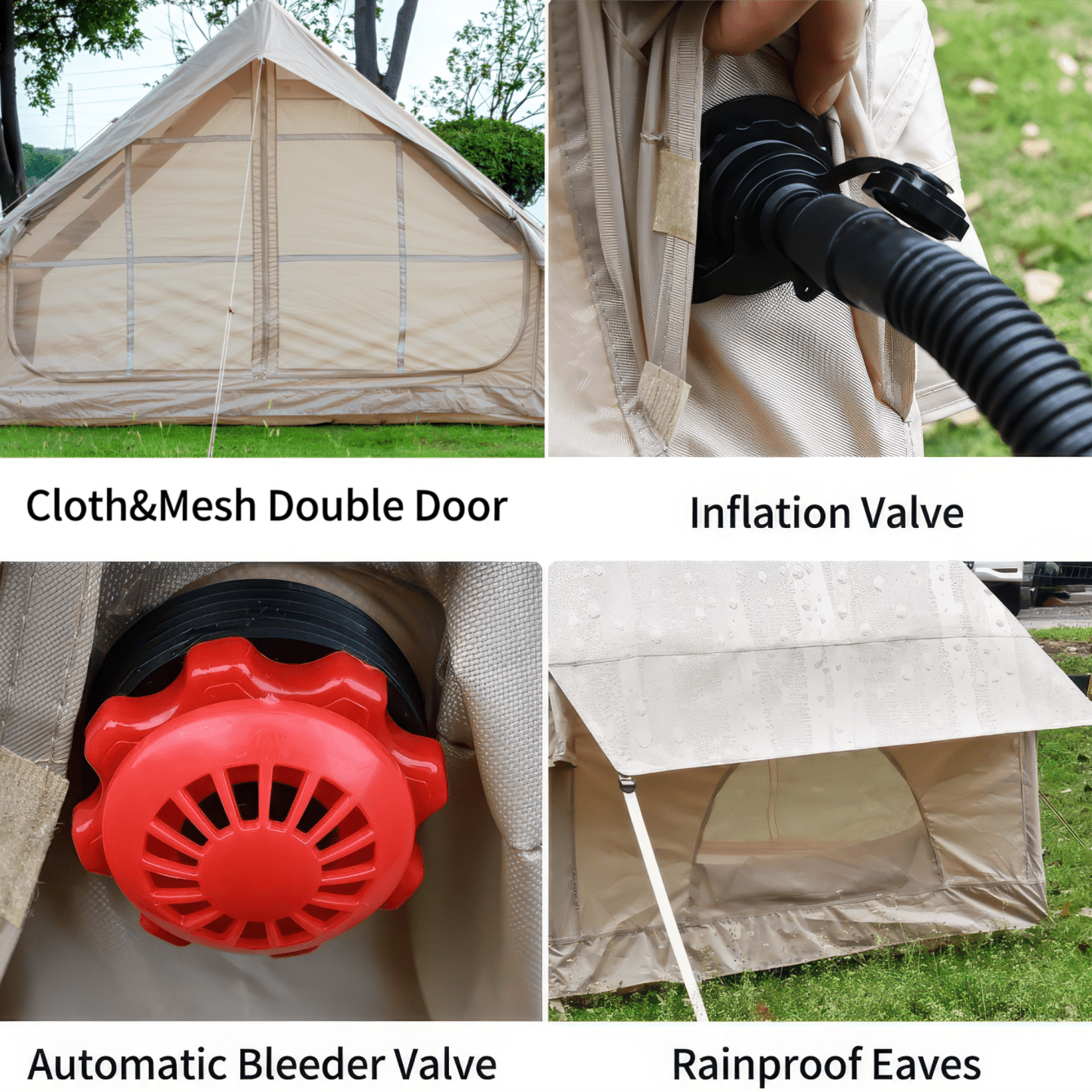 Inflatable Tent with Pump, 4-6 Person Instant Glamping Camping Tents House, Easy Setup Blow Up Family Tents for 4 Seasons, Waterproof Inflatable Tent for Camping with 12 Mesh Windows, khaki